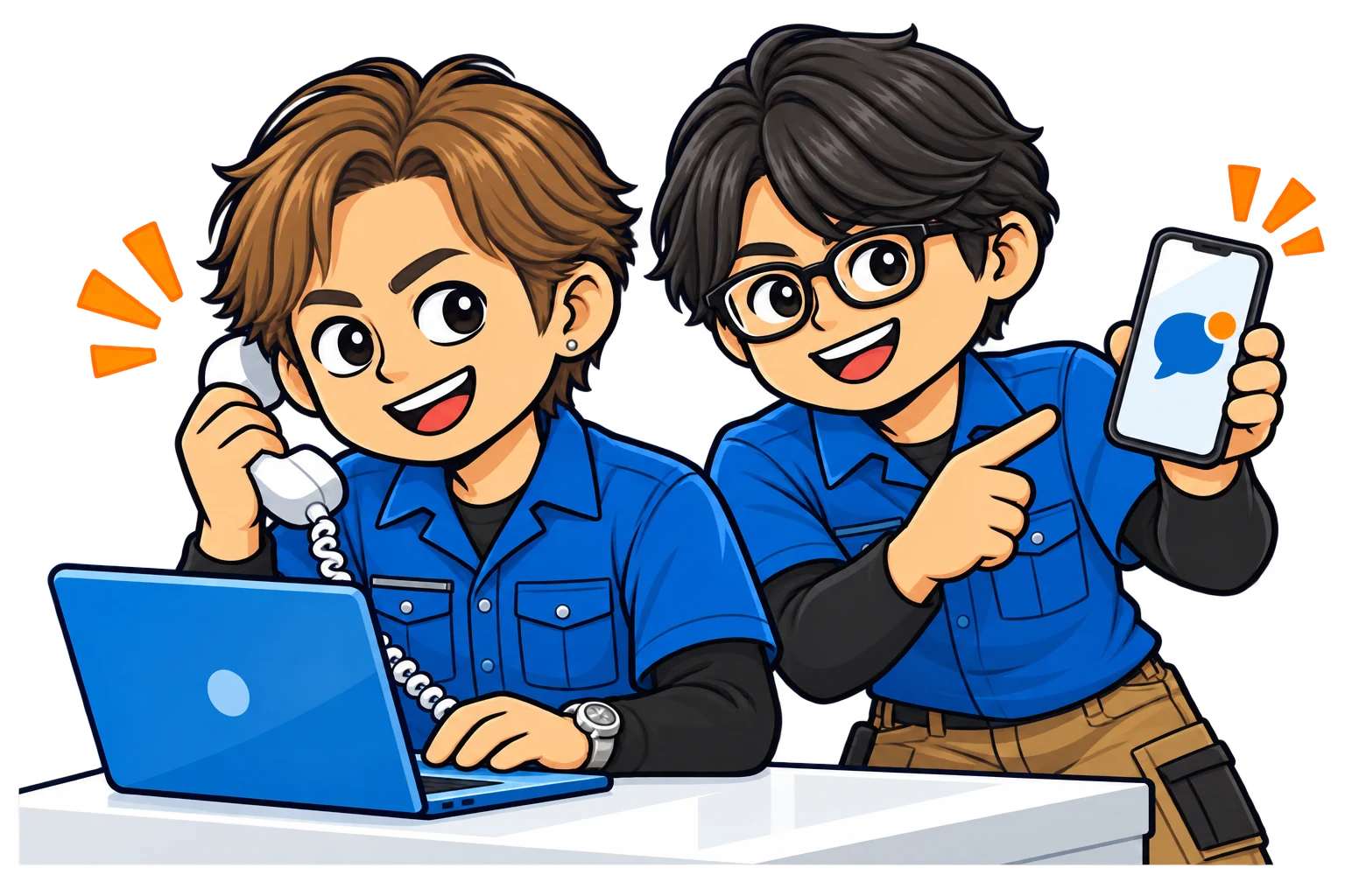 電話・チャットで相談を受ける諸隈さんと松尾くん