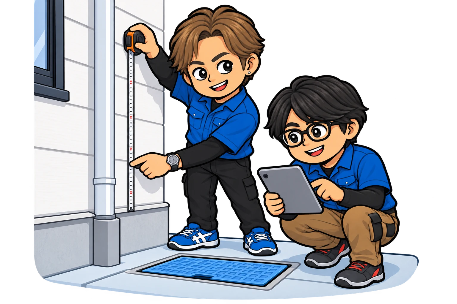 現地で設備の状態を確認する2人